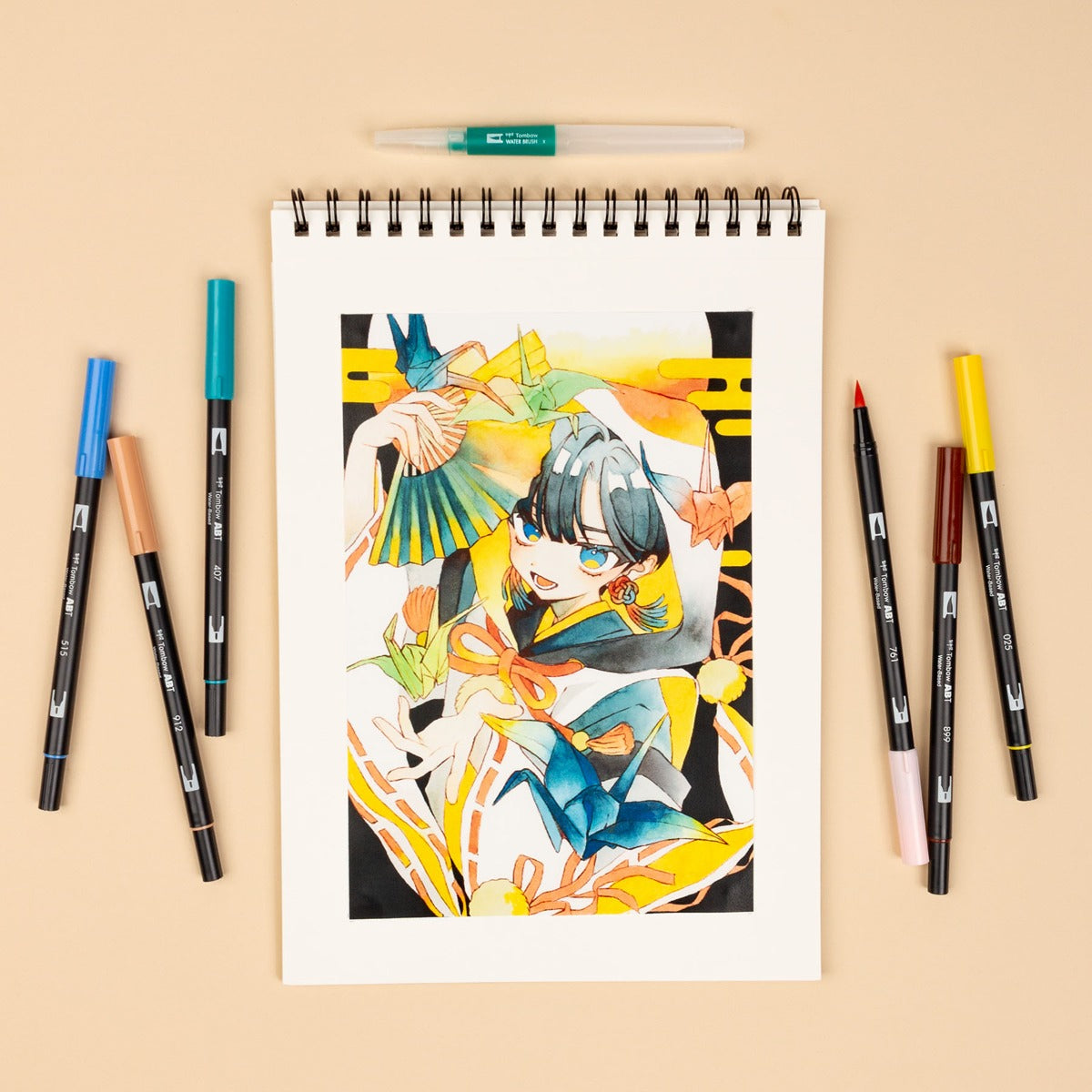 Tombow ABT Dual Brush Pens Set - w/ Water Brush, Coloring Sheets, & Tutorial