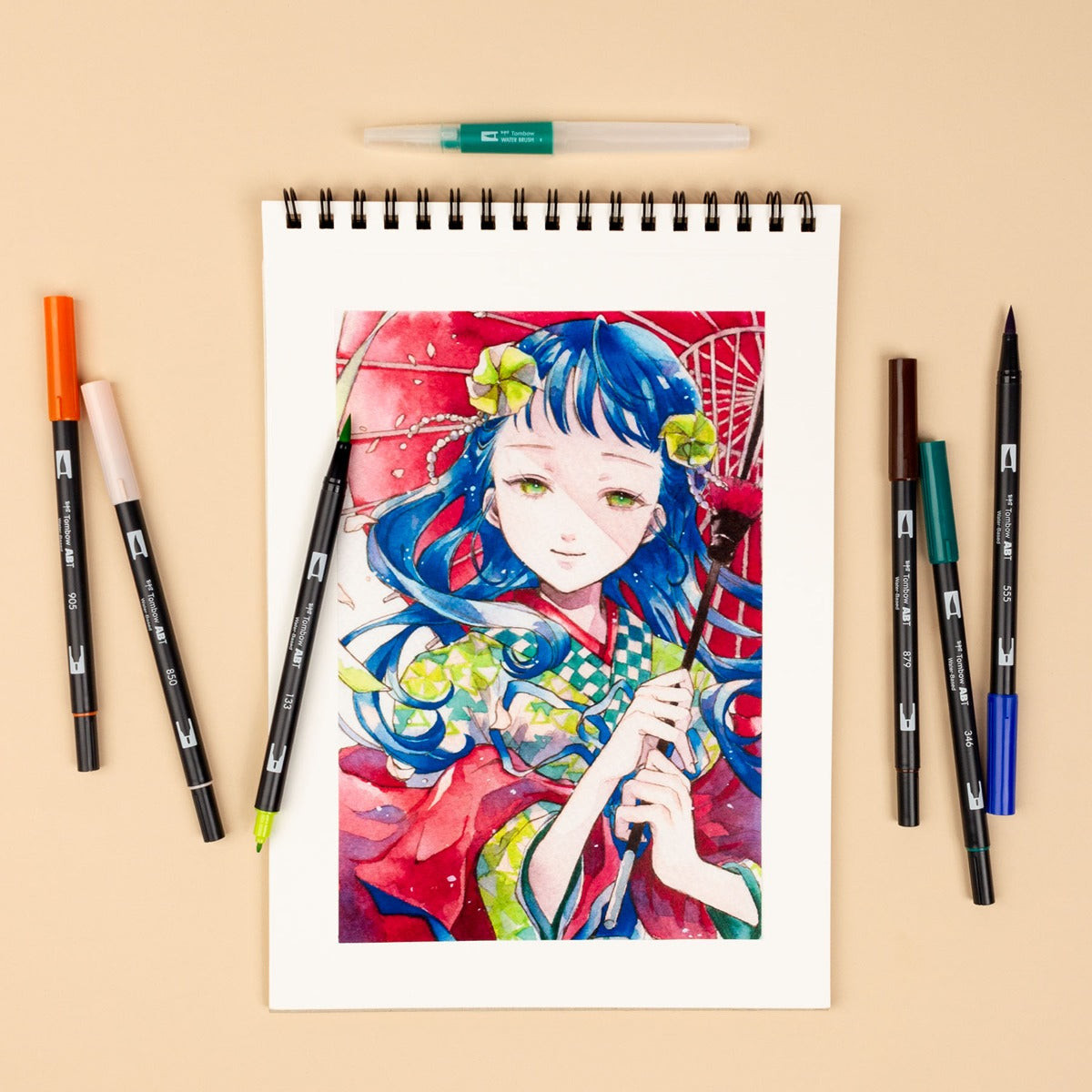 Tombow ABT Dual Brush Pens Set - w/ Water Brush, Coloring Sheets, & Tutorial
