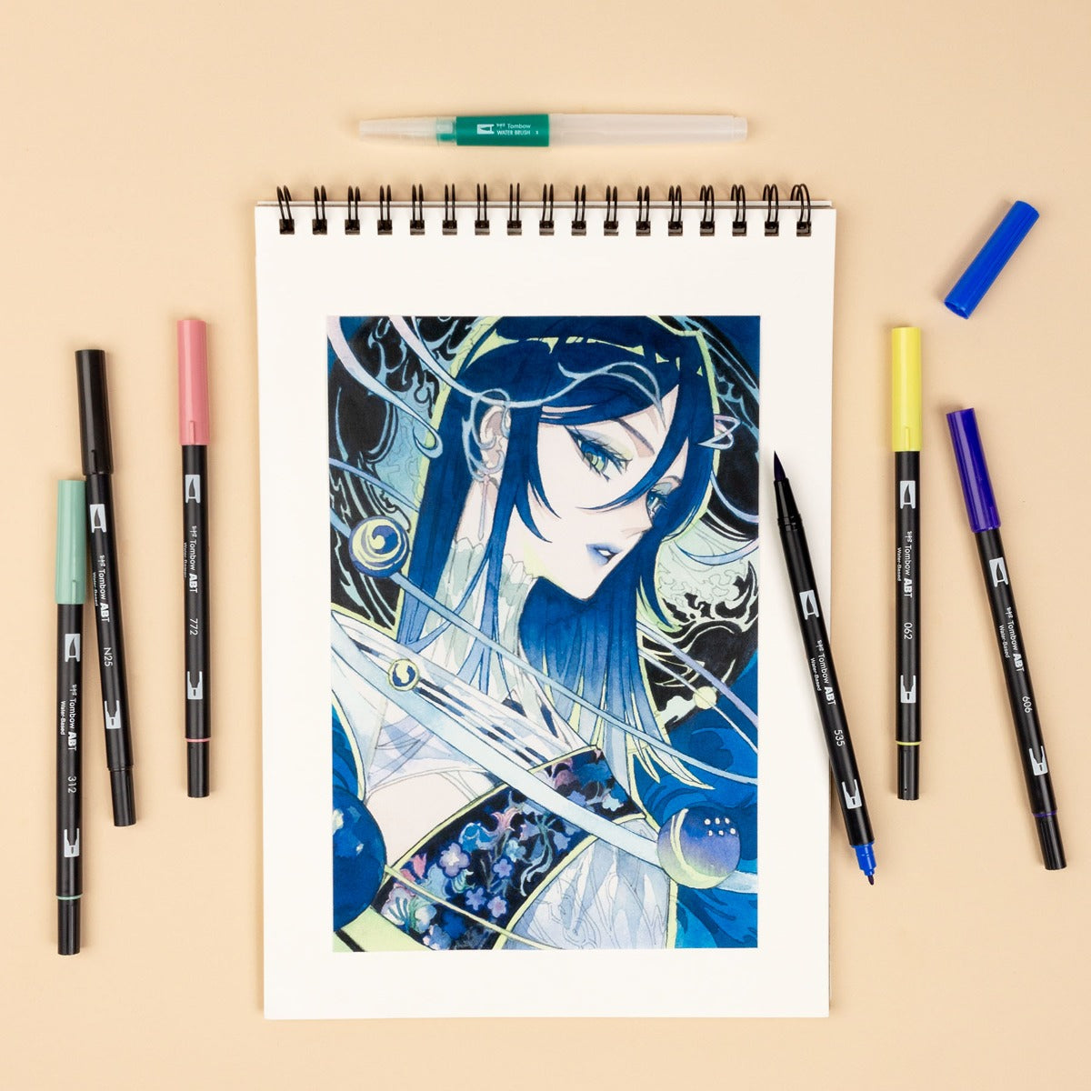 Tombow ABT Dual Brush Pens Set - w/ Water Brush, Coloring Sheets, & Tutorial