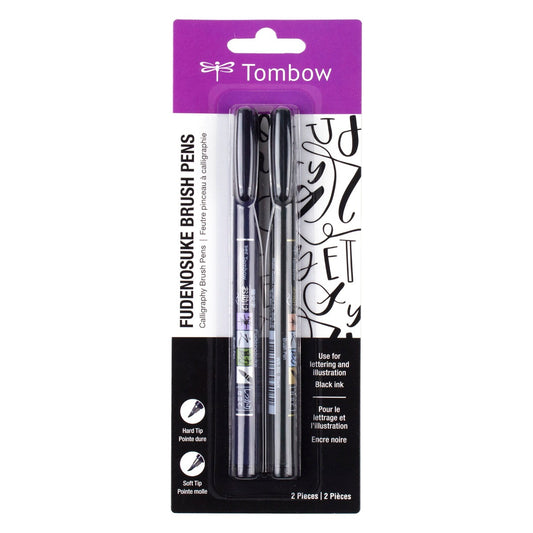 Fudenosuke Brush Pen - Black 2 Pack - Hard and Soft